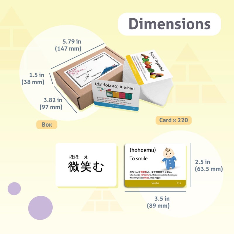 CARDDIA Japanese Vocabulary Flash Cards for Beginners (with Illustrations and Example Sentences), Standard Playing Card Size, Sturdy, Water Resistant - Image 5